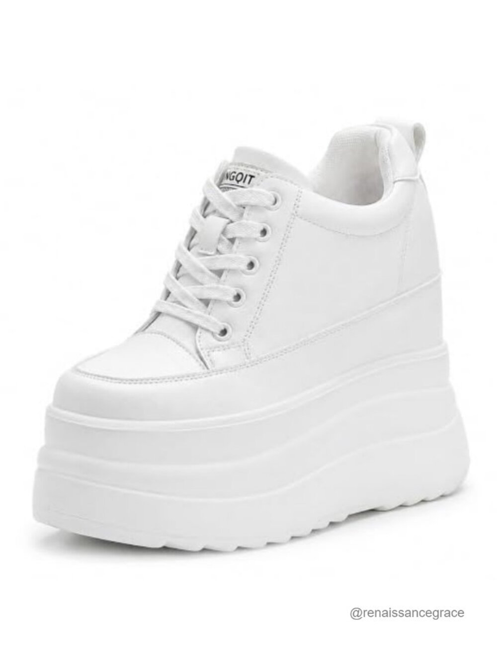 Split Leather Chunky Platform Sneakers Hidden Wedge Heel Comfortable Lace-Up